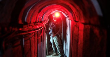 An Israeli soldier stands inside a tunnel underneath the European Hospital in Khan Younis, Gaza Strip, Palestine, June 8, 2025. (Reuters Photo)