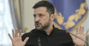 Ukrainian President Volodymyr Zelenskyy holds a briefing amid the ongoing Russian invasion, Kyiv, Ukraine, June 4, 2025. (EPA Photo)