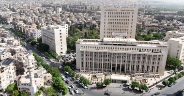 A picture taken with a drone shows the Central Bank of Syria, Damascus, Syria, May 14, 2025. (EPA Photo)