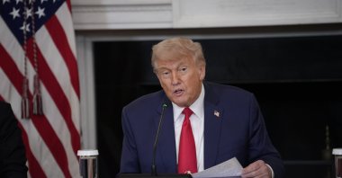 U.S. President Donald Trump participates in the Invest America Roundtable in the State Dining Room at the White House in Washington, D.C., June 9, 2025. (EPA Photo)