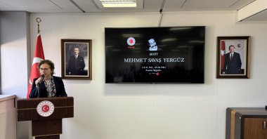 Türkiye’s Bern Ambassador Şebnem Incesu speaks at the commemoration in the consulate in Geneva, Switzerland, June 9, 2025 (AA Photo)