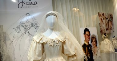 The final calico toile for Princess Diana&#039;s Royal wedding gown designed by David and Elizabeth Emanuel is displayed in the &quot;Princess Diana&#039;s Style &amp; A Royal Collection&quot; exhibition in The Museum of Style Icons, Newbridge, Ireland, June 9, 2025. (Reuters Photo)
