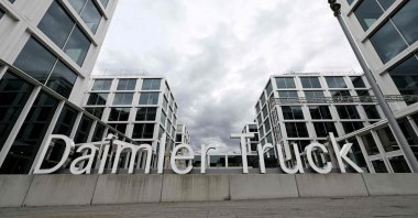 The lettering "Daimler Truck" stands in front of the headquarters of Daimler Truck AG, Leinfelden-Echterdingen, Germany, May 27, 2025. (AFP Photo)