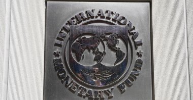 The International Monetary Fund logo is seen outside the IMF headquarters building during the IMF-World Bank Spring Meetings 2023 in Washington, April 12, 2023. (Reuters File Photo)