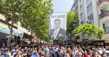 People are seen during the funeral ceremony of Manisa Metropolitan Municipality Mayor Ferdi Zeyrek, Türkiye, June 10, 2025 (DHA Photo)