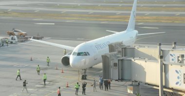 An aircraft belonging to Syrian Airlines is seen parked, Istanbul, Türkiye, June 10, 2025. (DHA Photo)