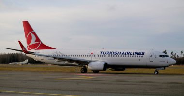 Turkish Airlines Boeing 737-800 plane TC-JVV taxies to take off in Riga International Airport, Latvia, Jan. 17, 2020. (Reuters Photo)