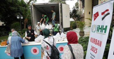 At Türkiye’s Cairo Embassy, IHH distributed sacrificial meat to 400 Gazans and 150 Egyptians during Eid al-Adha, Cairo, Egypt, June 7, 2025. (AA Photo) 