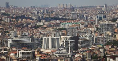 Residential and business buildings in Istanbul&#039;s Kağithane district (foreground), Istanbul, Türkiye, May 30, 2025. (Reuters Photo)