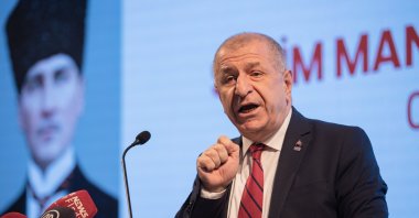 Victory Party (ZP) leader Ümit Özdağ announces his party’s election manifesto at a news conference in the capital Ankara, Türkiye, April 8, 2023. (AA Photo)