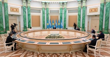 Parliament Speaker Numan Kurtulmuş is seen with Kazakhstan President Kassym-Jomart Tokayev and other parliament speakers, Astana, Kazakhstan, June 12, 2025 (AA Photo)