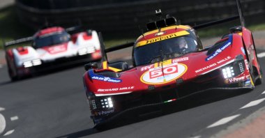 Team Ferrari AF Corse&#039;s Danish driver Nicklas Nielsen steers his hypercar during the first free practice session for the 2025 Le Mans 24-hour endurance race at the Le Mans circuit, Le Mans, France, June 11, 2025. (AFP Photo)