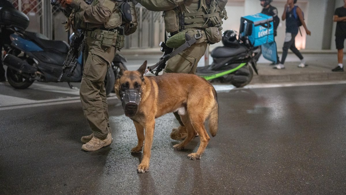 Police officers patrol the streets following an Iranian missile attack, June 13, 2025. (Reuters Photo)