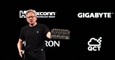 Nvidia CEO Jensen Huang speaks during the Vivatech technology startups and innovation fair, Paris, France, June 11, 2025. (AFP Photo)