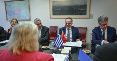 Deputy Foreign Minister Mehmet Kemal Bozay is seen with his Greek counterpart and other officials at the ministry in the capital Ankara, Türkiye, June 12, 2025 (AA Photo)