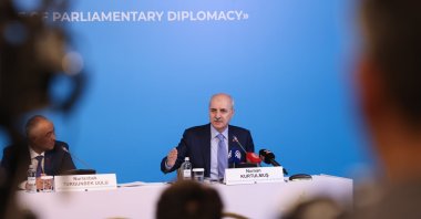 Parliament Speaker Numan Kurtulmuş is seen at the TÜRKPA meeting, Astana, Kazakhstan, June 12, 2025. (AA Photo)