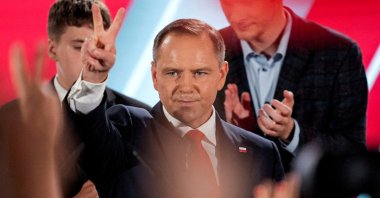Polish presidential candidate Karol Nawrocki reacts to the exit polls of the second round of the presidential election, Warsaw, Poland, June 1, 2025. (Reuters Photo)