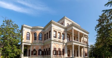 Beykoz Mecidiye Pavilion&#039;s exterior and vibrant garden showcase the harmony of nature and Ottoman architecture in Istanbul, Türkiye. (Shutterstock Photo)