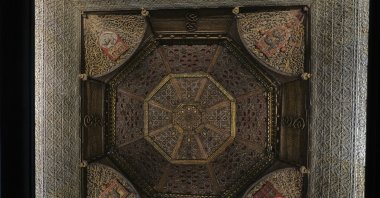 The Torrijos Ceiling, from Spain, late 15th century, on display at the Wolfson Gallery in V&amp;A Storehouse in London, U.K., June 5, 2025. (AP Photo)