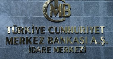 A logo of the Central Bank of the Republic of Türkiye (CBRT) is pictured at the entrance to its headquarters, Ankara, Türkiye, Feb. 8, 2024. (Reuters Photo)