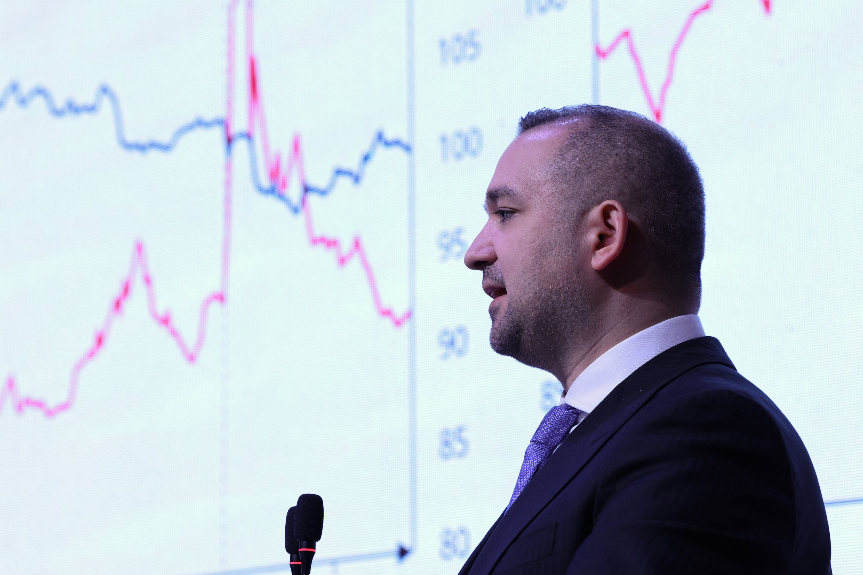 CBRT Governor Fatih Karahan speaks during a news conference, Istanbul, Türkiye, May 22, 2025. (Reuters Photo)