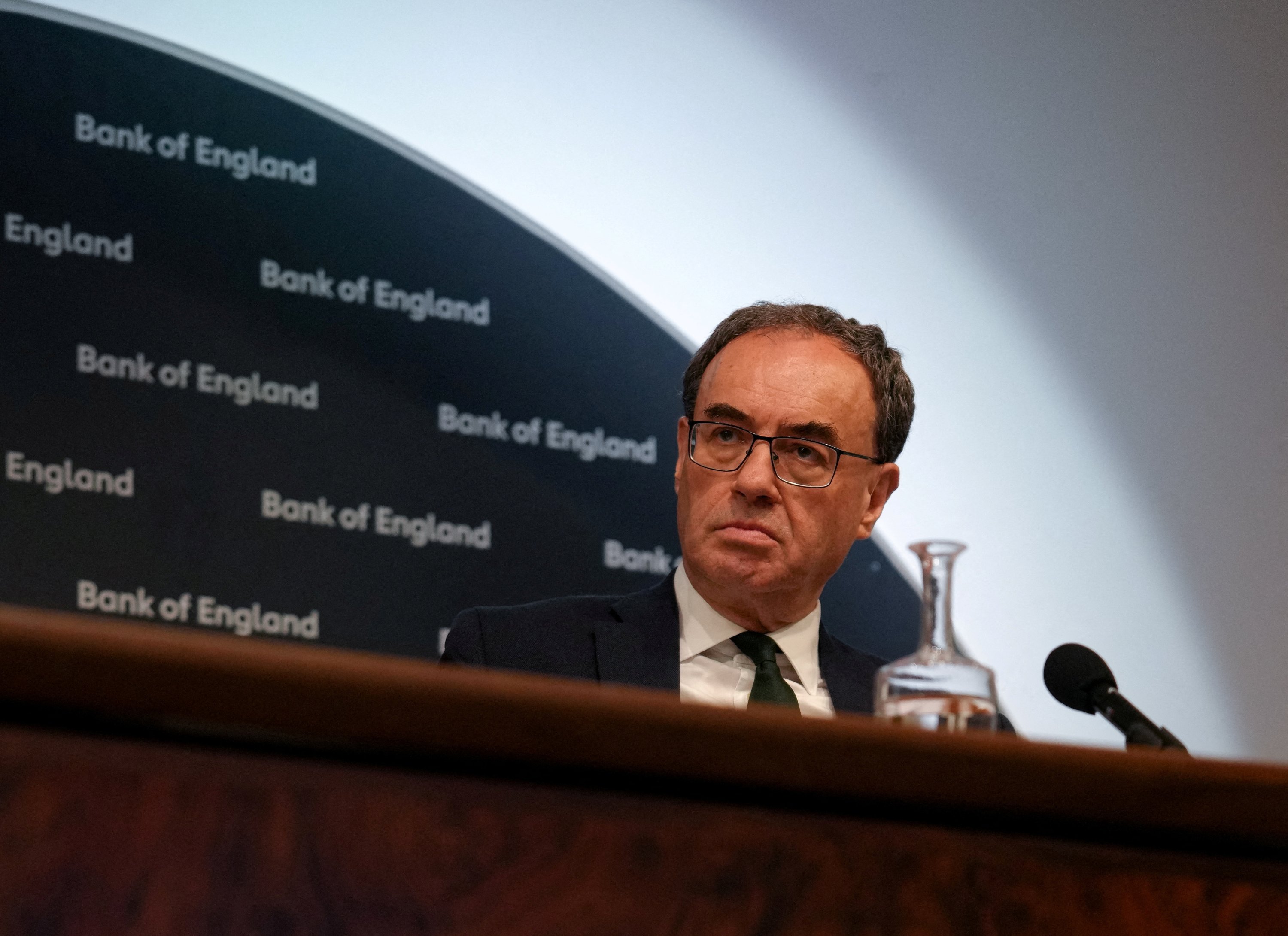 Bank of England Governor Andrew Bailey looks on during the Monetary Policy Report news conference, London, U.K., May 8, 2025. (Reuters Photo)