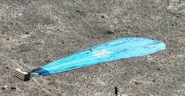 Aerial view of the hot air balloon after crash landing near Karataş village, Aksaray, Türkiye, June 15, 2025. (AA Photo)