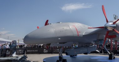 An Akıncı drone manufactured by the Turkish defense and technology company Baykar is on display during the major aerospace and technology event Teknofest, Istanbul, Türkiye, Sept. 24, 2021. (Reuters Photo)