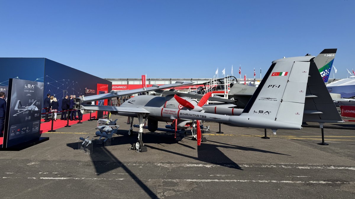 A Turkish Bayraktar TB2 drone is on display at the Paris Air Show at Paris-Le Bourget Airport, Paris, France, June 16, 2025. (AA Photo)