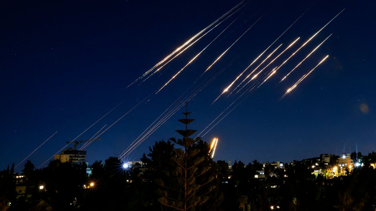Missiles fired from Iran are pictured in the night sky over Jerusalem, Israel, June 14, 2025. (AFP Photo)