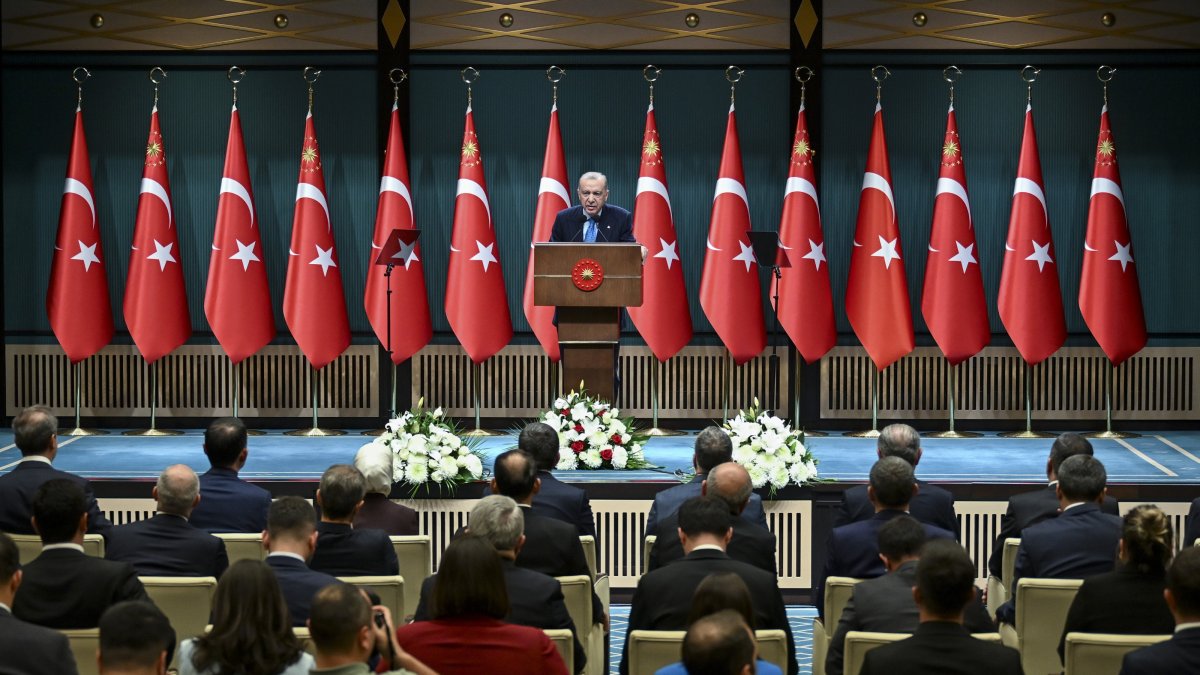 President Recep Tayyip Erdoğan speaks to reporters after a Cabinet meeting in the capital Ankara, June 16, 2025. (AA Photo)