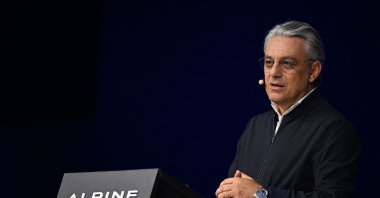 The CEO of Renault group, Luca de Meo, gives a speech during a ceremony to unveil the Alpine A390 electric car, in Dieppe, France, May 27, 2025. (AFP Photo)