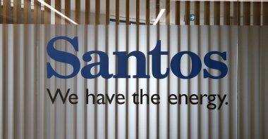 The logo of Australian oil and gas producer Santos Ltd is pictured at their Sydney office, Australia, Feb. 15, 2016. (Reuters Photo)