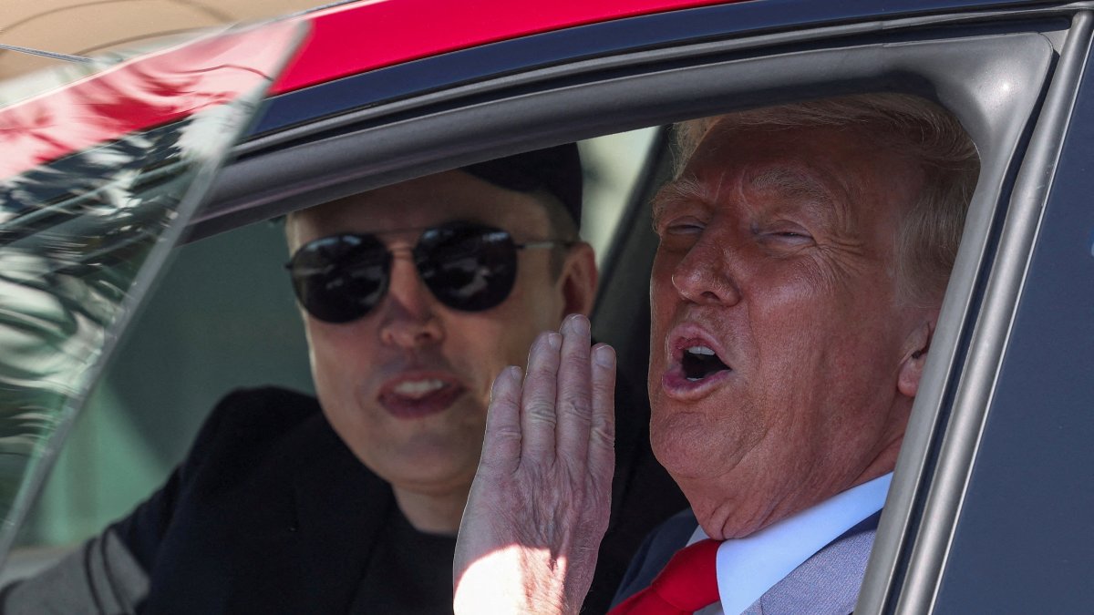 U.S. President Donald Trump and Tesla CEO Elon Musk sit in a Tesla car, in front of the White House, Washington, U.S., March 11, 2025. (Reuters photo)