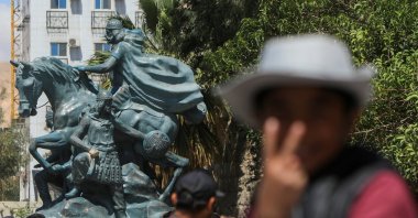 A statue of Saladin on horseback in front of the Damascus Citadel, Damascus, Syria, April 10, 2025. (AA Photo)