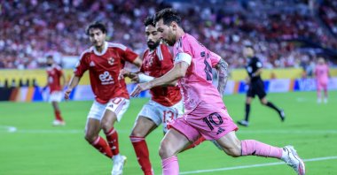 Inter Miami&#039;s Lionel Messi (R) in action against Al Ahly&#039;s Marawan Attia during the FIFA Club World Cup 2025 group stage match at Hard Rock Stadium, Miami, U.S., June 14, 2025. (EPA Photo)