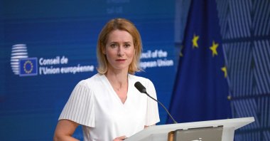 European Union High Representative for Foreign Affairs and Security Policy Kaja Kallas looks on as she delivers a news conference following an informal video conference of EU Foreign Affairs Ministers to address the situation in the Middle East, in Brussels, June 17, 2025. (AFP Photo)