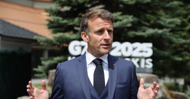 French President Emmanuel Macron speaks to the press during the Group of Seven (G7) Summit at the Pomeroy Kananaskis Mountain Lodge in Kananaskis, Alberta, Canada, June 17,  2025. (EPA Photo)