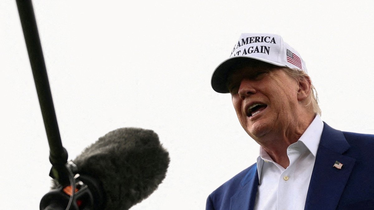 U.S. President Donald Trump speaks to members of the media during the installation of a new flagpole on the South Lawn at the White House in Washington, D.C., U.S., June 18, 2025. (Reuters Photo)