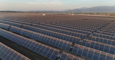 An aerial view of solar panels in the Erzin district of Hatay province, southern Türkiye, June 1, 2025. (AA Photo)