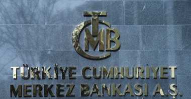 A logo of the Central Bank of the Republic of Türkiye (CBRT) is pictured at the entrance to its headquarters, Ankara, Türkiye, Feb. 8, 2024. (Reuters Photo)