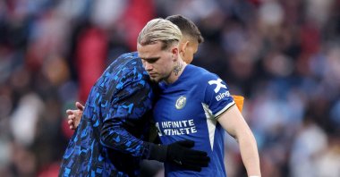 Chelsea&#039;s Mykhailo Mudryk looks dejected after the FA Cup semifinal match against Manchester City at the Wembley Stadium, London, U.K., April 20, 2024. (Reuters Photo)