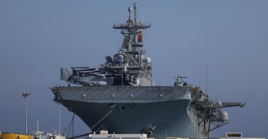 A view of the amphibious assault ship USS Wasp, where the attacked soldiers serve, off the coast of Cyprus, Aug. 10, 2024. (Reuters Photo)