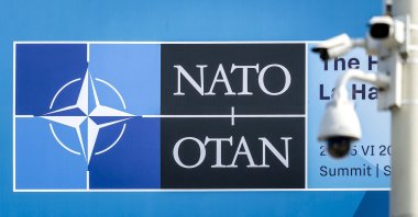 Security cameras overlook the area near the World Forum hosting the upcoming NATO summit in The Hague, June 19, 2025. (AFP Photo)