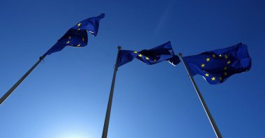 European Union flags flutter outside the EU Commission headquarters in Brussels, Belgium, March 18, 2025. (Reuters Photo)