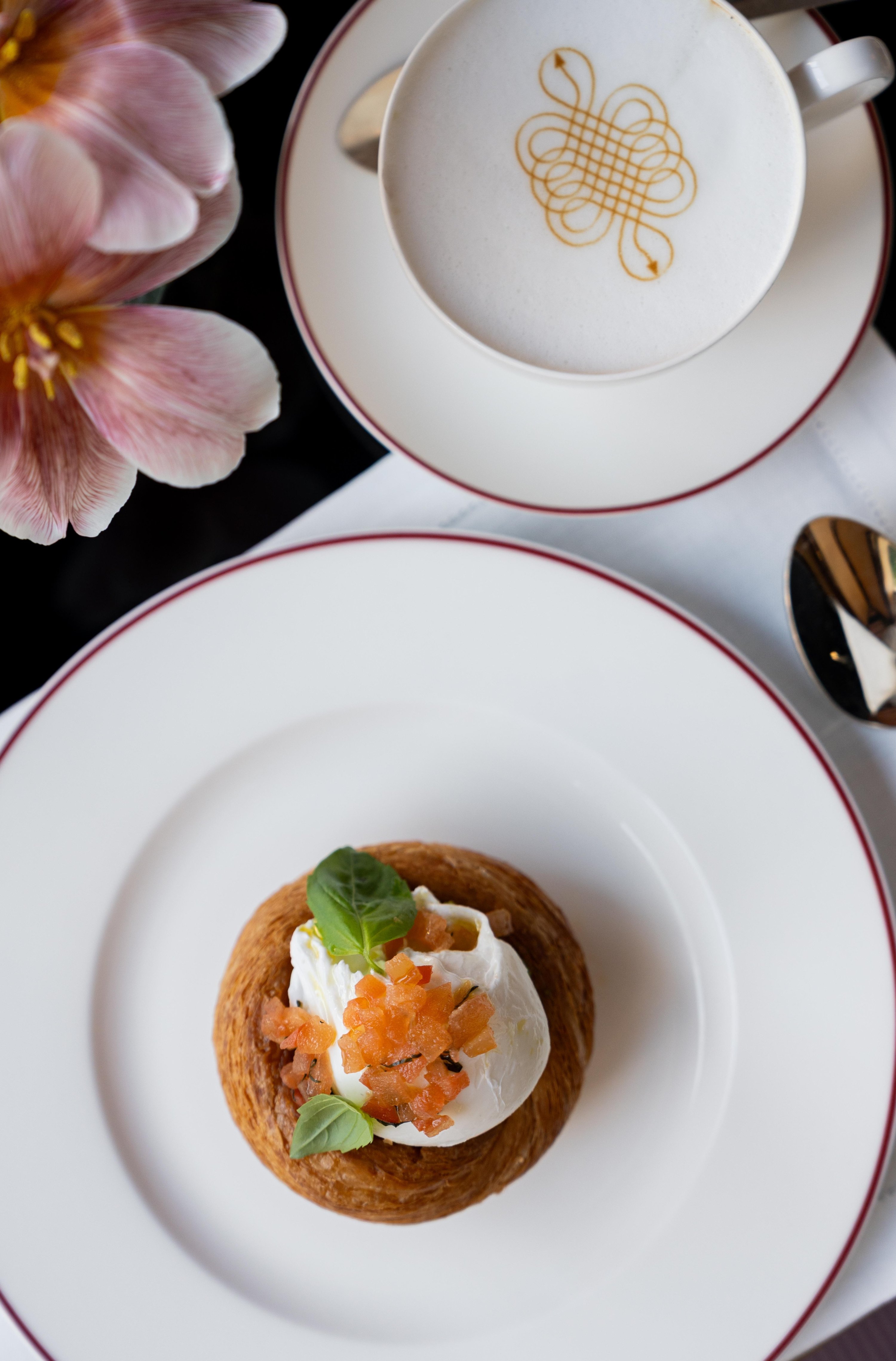 A dessert and coffee are served at Portrait Milano. (Courtesy of Portrait Milano)
