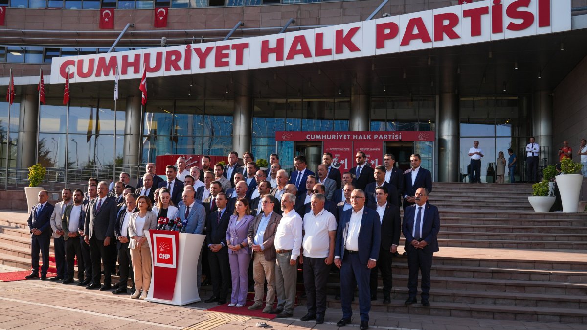 Eighty-one provincial heads of the Republican People's Party (CHP) are seen in front of the party headquarters, Ankara, Türkiye, June 19, 2025 (AA Photo)