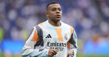 Real Madrid&#039;s Kylian Mbappe warms up before the La Liga match against Real Sociedad at the Bernabeu, Madrid, Spain, May 24, 2025. (AA Photo)