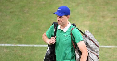 Italy's Jannik Sinner reacts after the men's singles tennis match against Kazakhstan's Alexander Bublik at the ATP Halle Open, Halle, Germany, June 19, 2025. (AFP Photo)