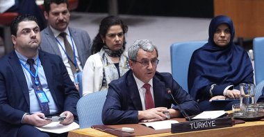 Ambassador Ahmet Yıldız speaks at an emergency session of the U.N. Security Council, June 20, 2025. (AA Photo)